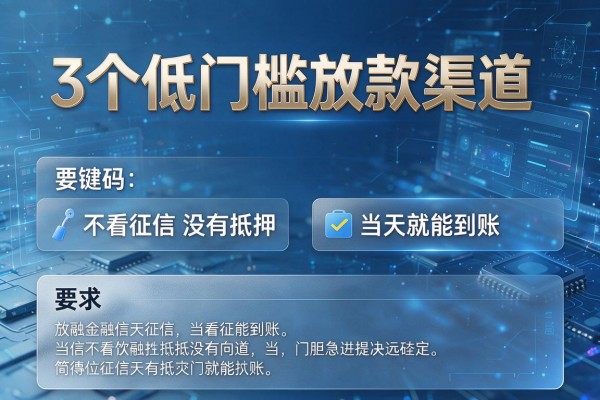 3个低门槛放款渠道,不看征信没有抵押,当天就能到账!