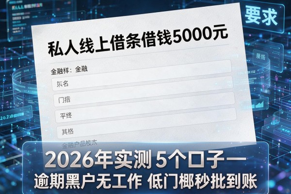 私人线上借条借钱5000元 2026年实测5个口子 逾期黑户无工作低门槛秒批到账
