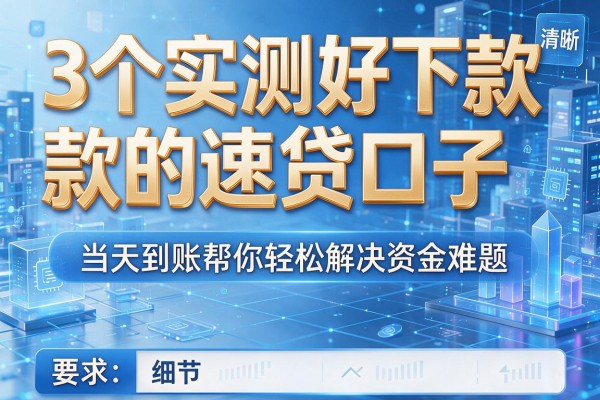 3个实测好下款的速贷口子,当天到账帮你轻松解决资金难题!