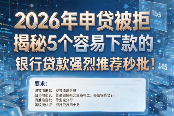 2026年申贷被拒揭秘5个容易下款的银行贷款强烈推荐秒批!