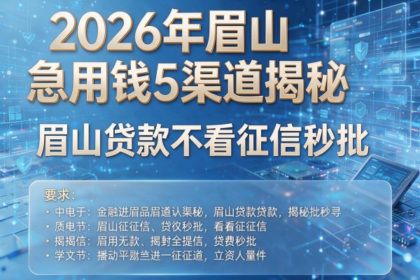 2026年眉山急用钱5渠道揭秘眉山贷款不看征信秒批!