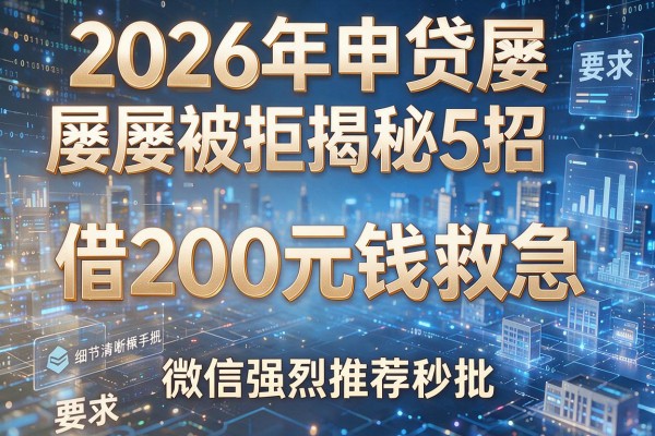 2026年申贷屡屡被拒揭秘5招借200元钱救急微信强烈推荐秒批!