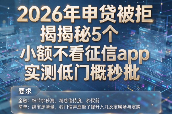 2026年申贷被拒揭秘5个小额不看征信app实测低门槛秒批!