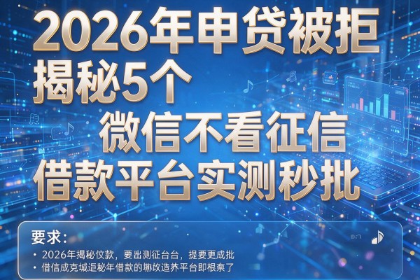 2026年申贷被拒揭秘5个微信不看征信借款平台实测秒批!