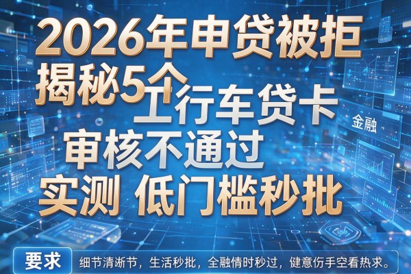 2026年申贷被拒揭秘5个工行车贷卡审核不通过实测低门槛秒批!