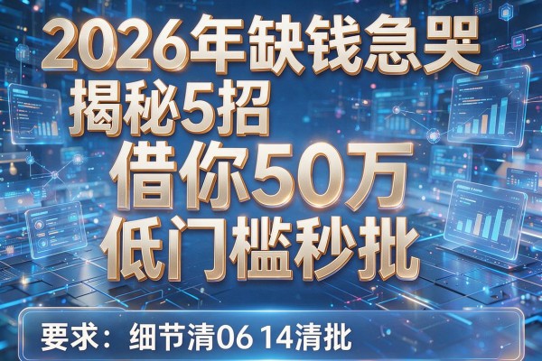 2026年缺钱急哭揭秘5招借你50万低门槛秒批!
