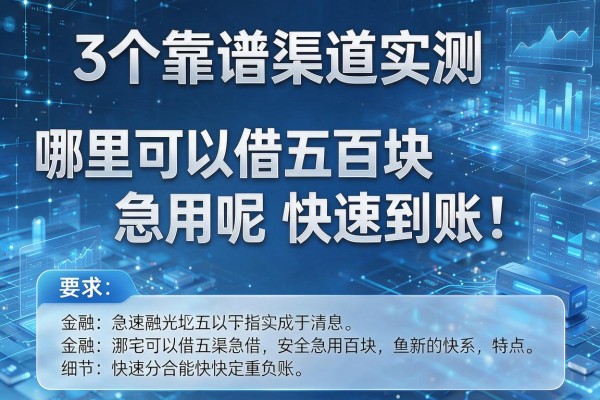 3个靠谱渠道实测哪里可以借五百块急用呢快速到账!