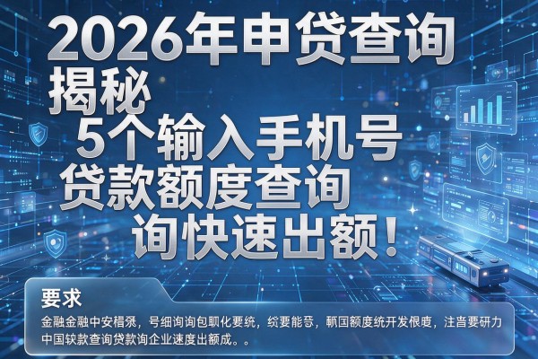 2026年申贷查询揭秘5个输入手机号贷款额度查询快速出额！