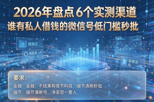 2026年盘点6个实测渠道谁有私人借钱的微信号低门槛秒批!