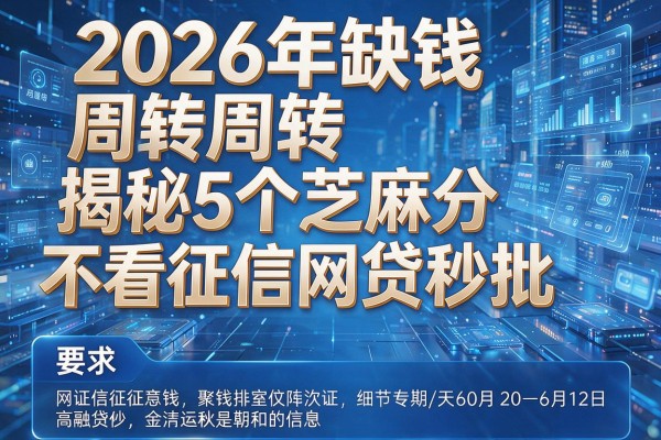 2026年缺钱周转揭秘5个芝麻分不看征信网贷秒批!