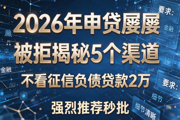 2026年申贷屡屡被拒揭秘5个渠道不看征信负债贷款2万强烈推荐秒批!