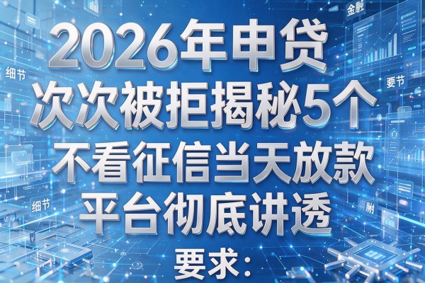 2026年申贷次次被拒揭秘5个不看征信当天放款的平台彻底讲透!