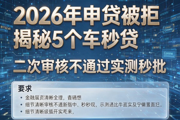 2026年申贷被拒揭秘5个车秒贷二次审核不通过实测秒批!