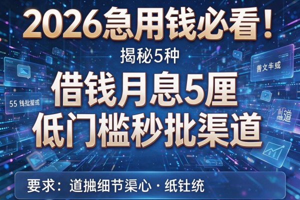 2026急用钱必看！揭秘5种借钱月息5厘低门槛秒批渠道！