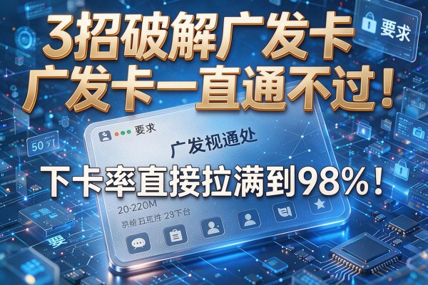 3招破解广发卡一直通不过,下卡率直接拉满到98%!