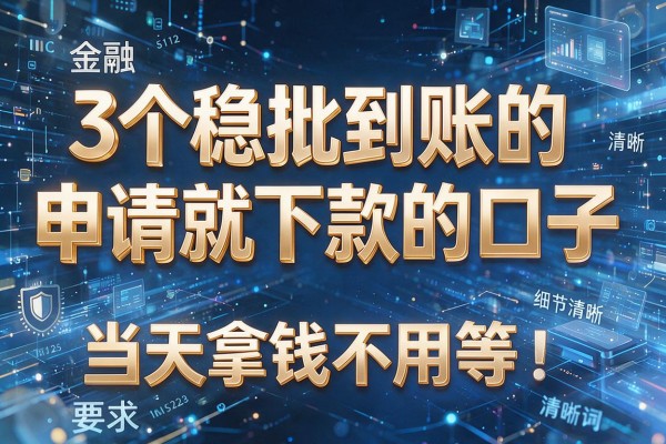 3个稳批到账的申请就下款的口子,当天拿钱不用等!