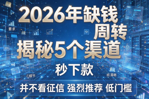 2026年缺钱周转揭秘5个渠道秒下款并不看征信强烈推荐低门槛!
