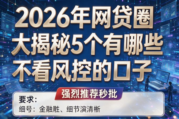 2026年网贷圈大揭秘5个有哪些不看风控的口子强烈推荐秒批！