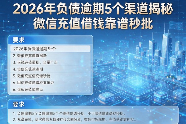 2026年负债逾期5个渠道揭秘微信充值借钱靠谱秒批!