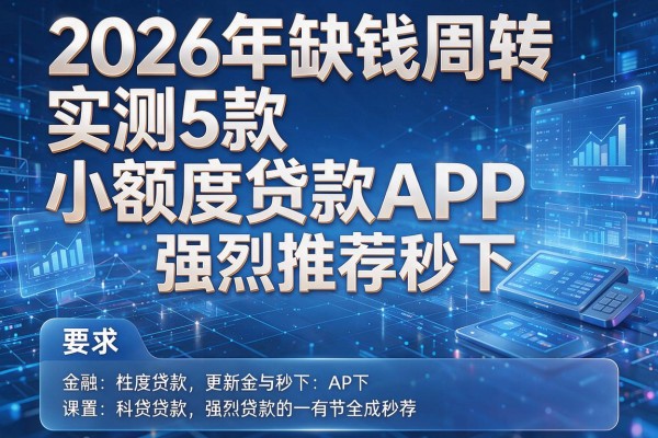 2026年缺钱周转实测5款小额度贷款APP强烈推荐秒下！