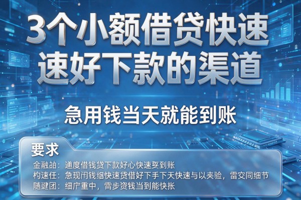 3个小额借贷快速好下款的渠道,急用钱当天就能到账!