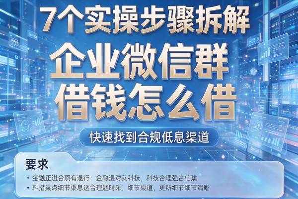 7个实操步骤拆解企业微信群借钱怎么借,快速找到合规低息渠道!