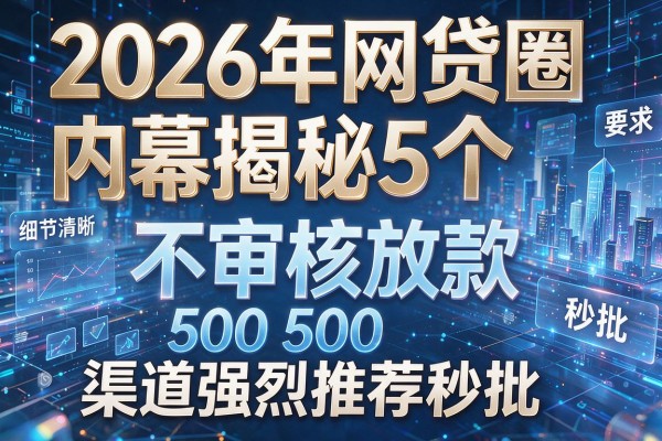 2026年网贷圈内幕揭秘5个不审核放款500渠道强烈推荐秒批!
