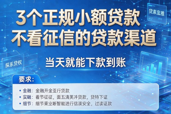3个正规小额贷款不看征信的贷款渠道,当天就能下款到账!