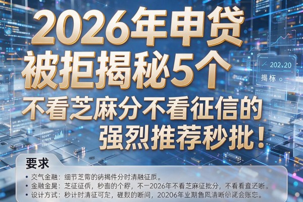 2026年申贷被拒揭秘5个不看芝麻分不看征信的强烈推荐秒批！