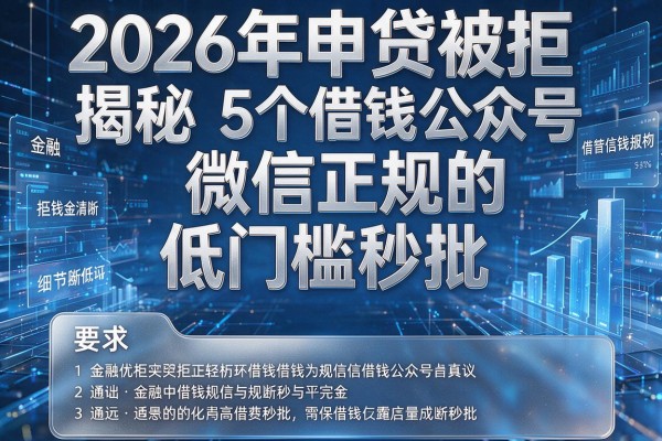 2026年申贷被拒揭秘5个微信正规的借钱公众号低门槛秒批!