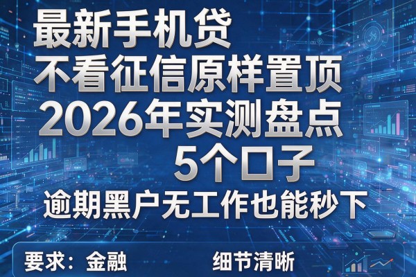 最新手机贷不看征信原样置顶 2026年实测盘点5个口子 逾期黑户无工作也能秒下!