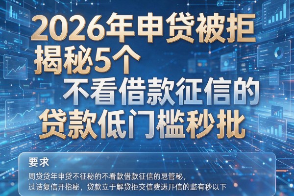 2026年申贷被拒揭秘5个不看借款征信的贷款低门槛秒批!