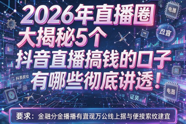 2026年直播圈大揭秘5个抖音直播搞钱的口子有哪些彻底讲透！