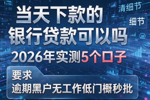 当天下款的银行贷款可以吗 2026年实测5个口子 逾期黑户无工作低门槛秒批