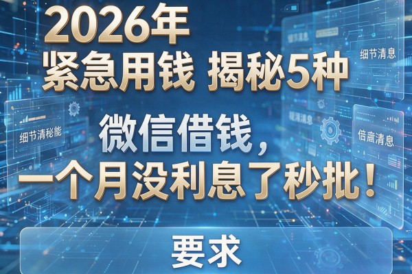 2026年紧急用钱揭秘5种微信借钱一个月没利息了秒批!