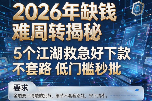 2026年缺钱难周转揭秘5个江湖救急好下款不套路低门槛秒批!