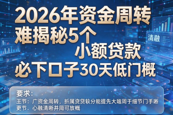 2026年资金周转难揭秘5个小额贷款必下口子30天低门槛！