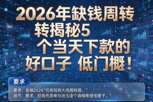 2026年缺钱周转揭秘5个当天下款的好口子低门槛!