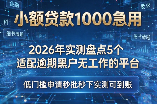 小额贷款1000急用 2026年实测盘点5个适配逾期黑户无工作的平台 低门槛申请秒批秒下实测可到账！