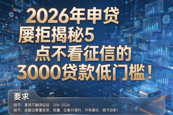 2026年申贷屡拒揭秘5点不看征信的3000贷款低门槛!