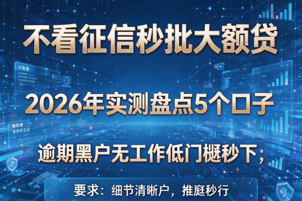 不看征信秒批大额贷 2026年实测盘点5个口子 逾期黑户无工作低门槛秒下!