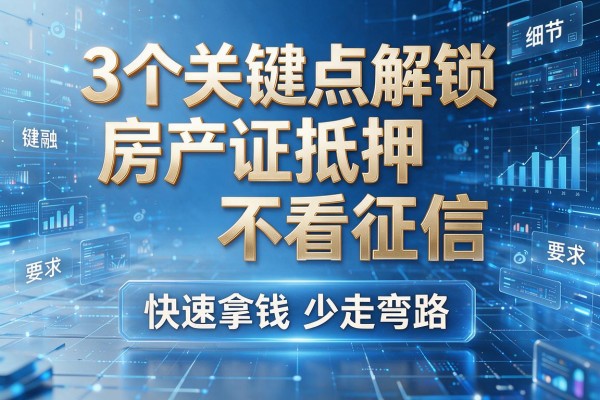 3个关键点解锁房产证抵押不看征信，快速拿钱少走弯路！
